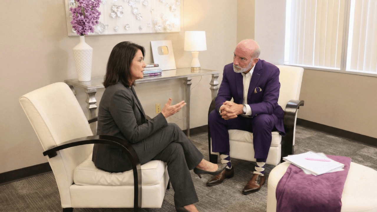 Couple in coaching session with therapist