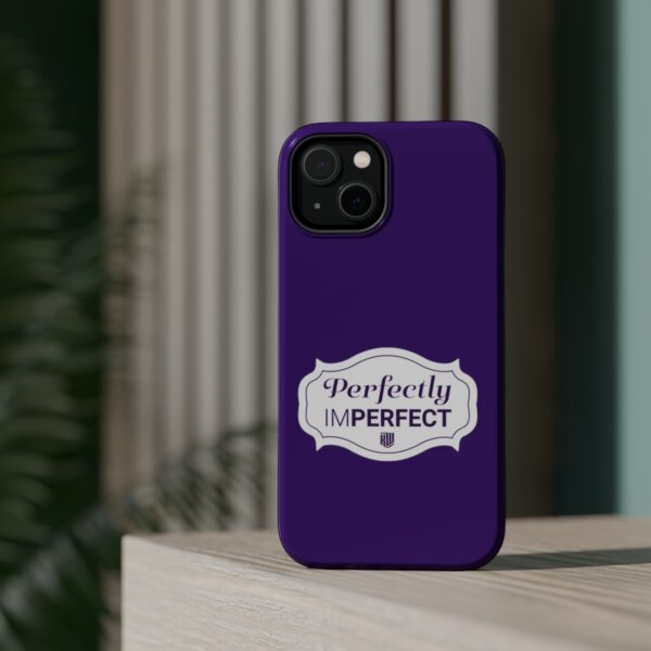 Perfectly Imperfect iPhone 14 Purple MagSafe Tough Case stand up