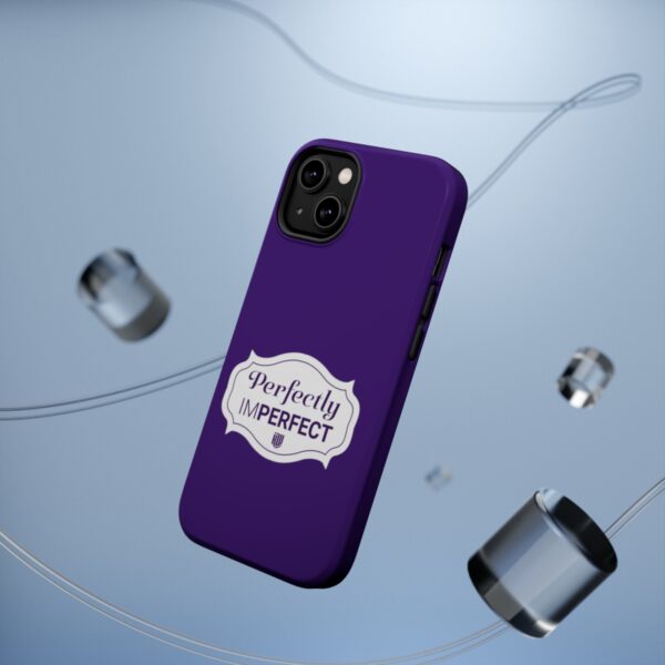 Perfectly Imperfect iPhone 14 Purple MagSafe Tough Case blue background