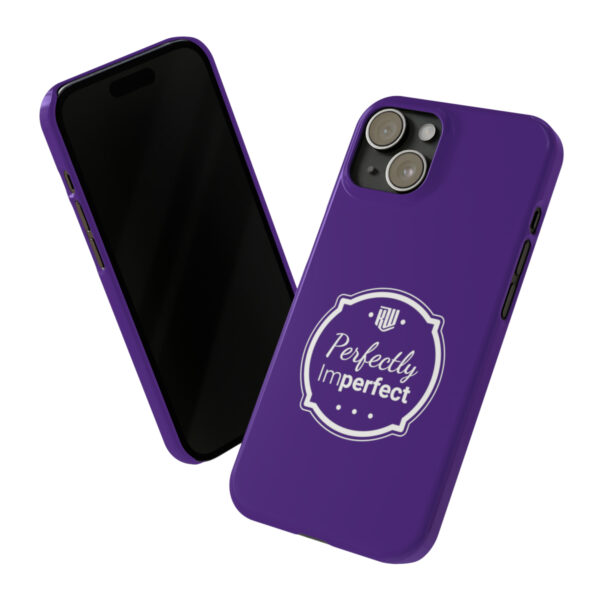 Perfectly Imperfect Purple Slim iPhone 15 Case white background