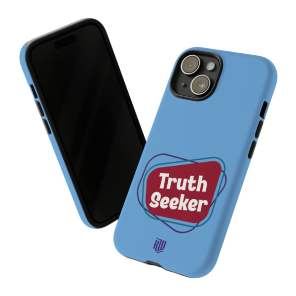 Truth Seeker Light Blue iPhone 15 Tough Case white background